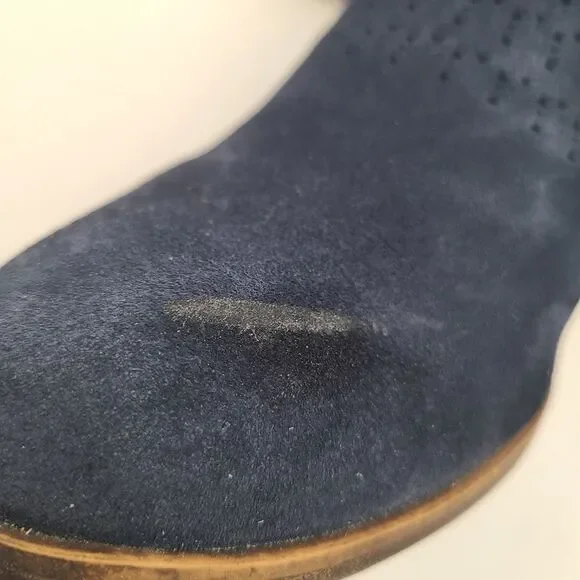 Toms Boots Womens 10 Deia Ankle Booties Blue Suede Side Zip Block Heels 10010981 - Picture 9 of 9